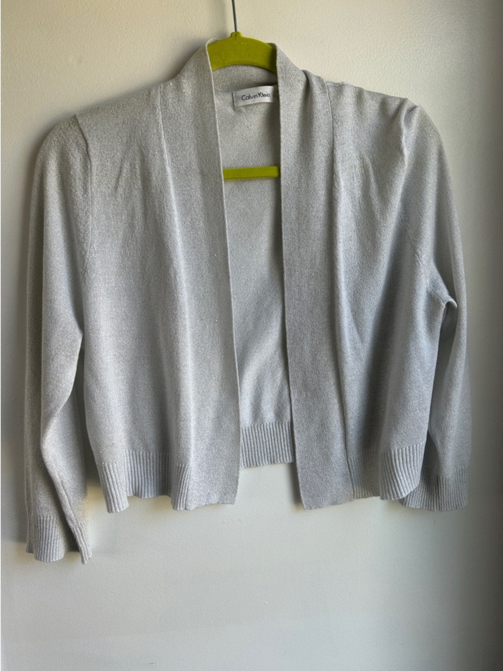 Calvin Klein Sparkly Light Gray Open Cardigan Sweater